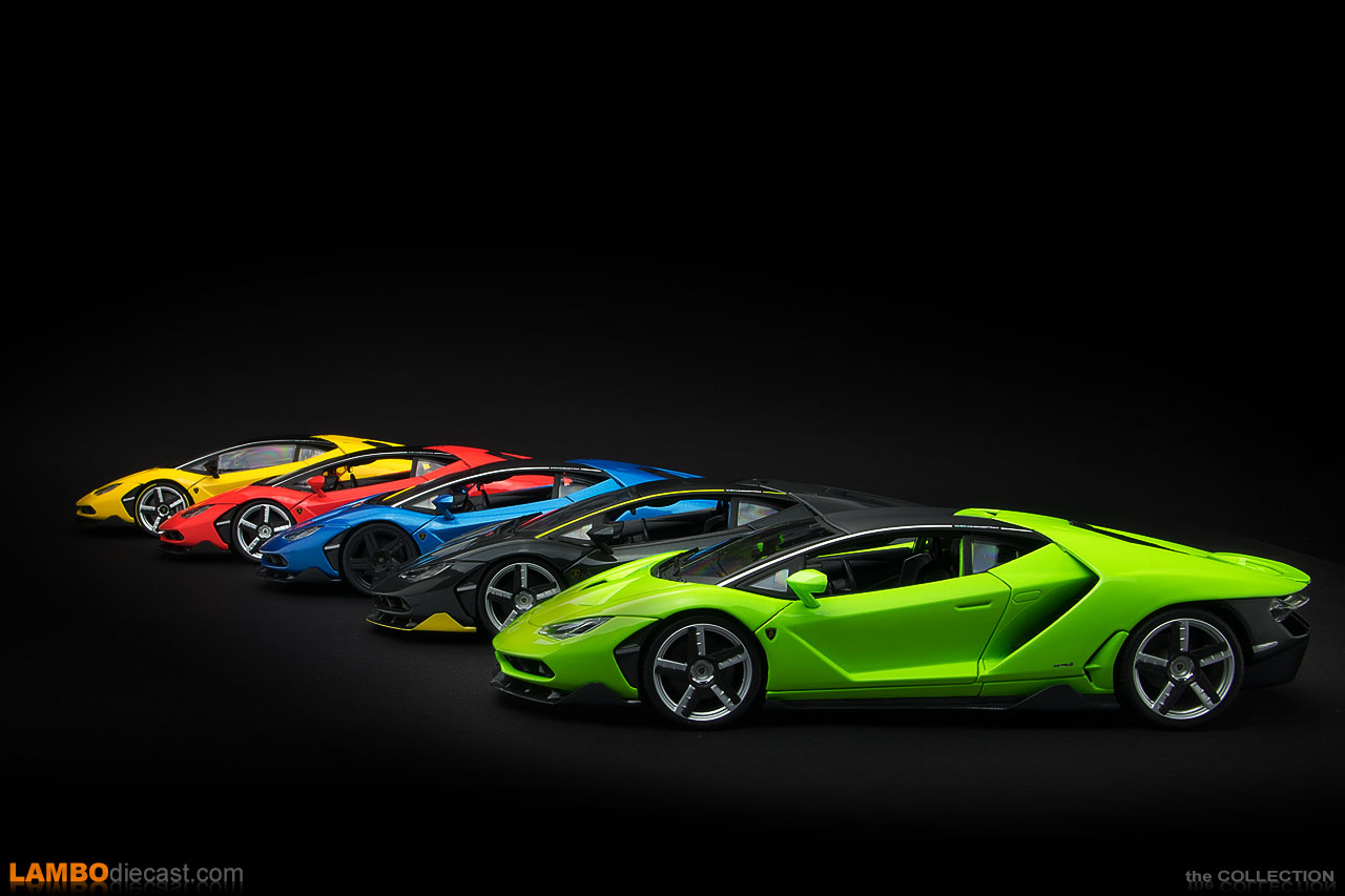 The different shades release by Maisto on their Lamborghini Centenario model in 1/18 scale