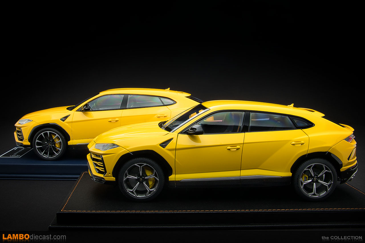 Side view of the Lamborghini Urus by Looksmart vs AUTOart