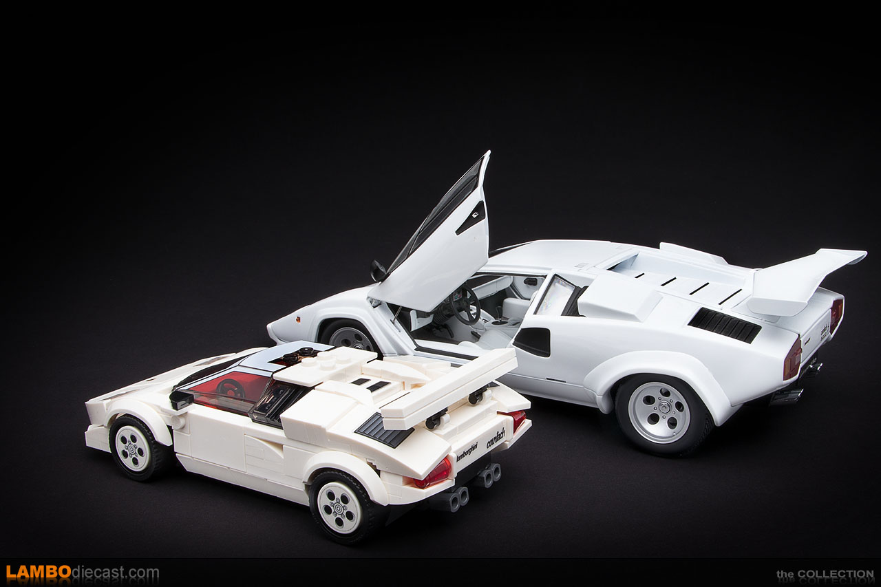 The Lamborghini Countach by LEGO next to the 1/18 scale Kyosho version