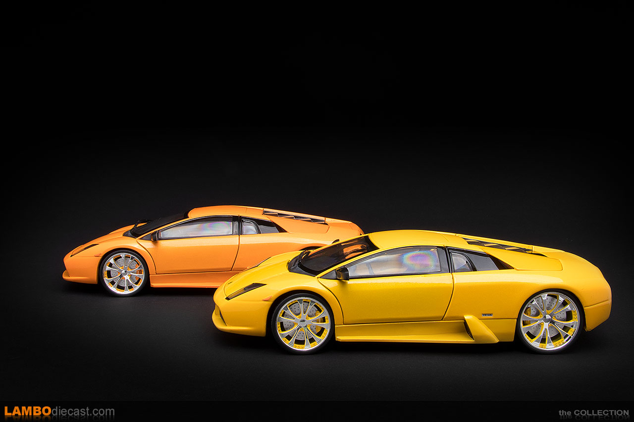Side view of the two Lamborghini Murciélago Whips by hotwheels