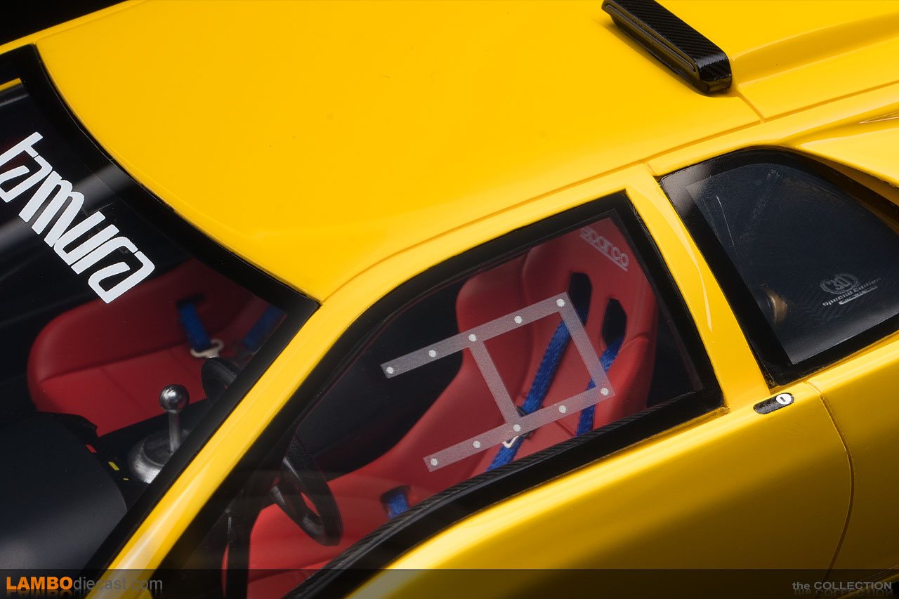 Interior view of the Lamborghini Diablo SE30 Jota Corsa by GT Spirit