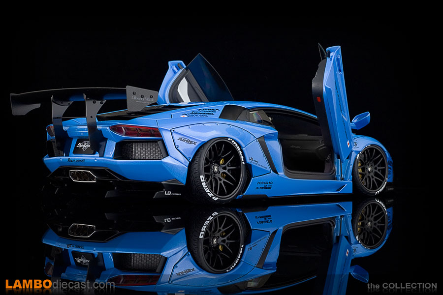 Rear view of the Aventador LB-Works by AUTOart in blue metallic