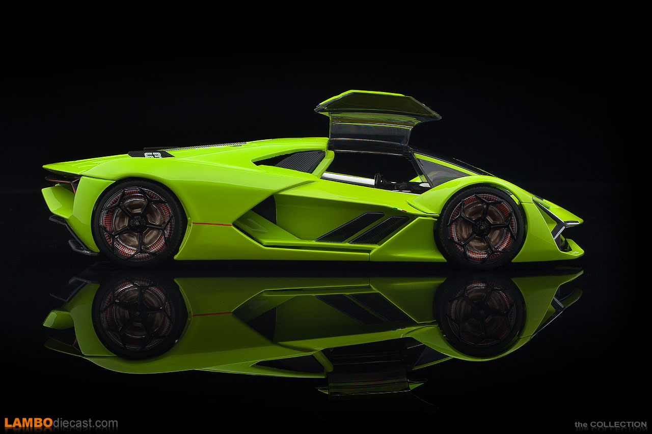 The 1/24 scale Lamborghini Terzo Millennio by Bburago in a fantasy green shade