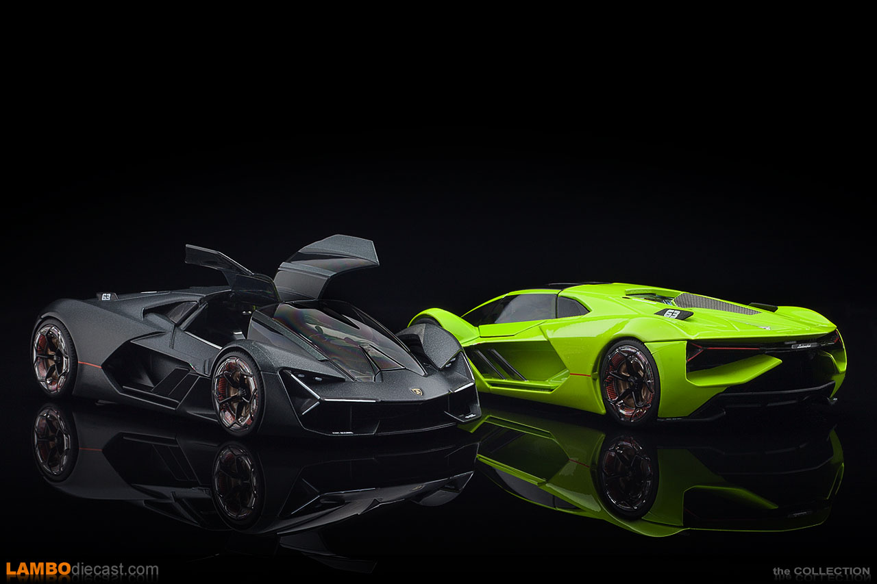Both 1/24 scale Lamborghini Terzo Millennio made by Bburago side by side