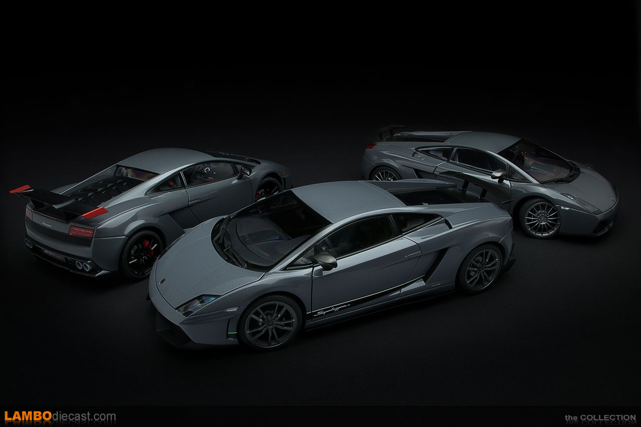 Three different 1/18 scale AUTOart models on the Lamborghini Gallardo in grey