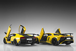 Rear view of the Murcielago and Aventador